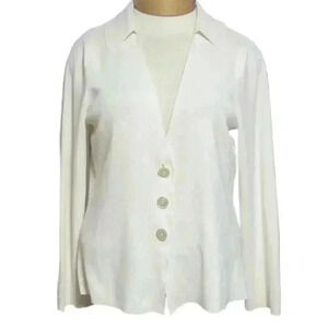 Talbots Petites Knit Button Front Womens  Cardigan L Ivory  Classic  Fall